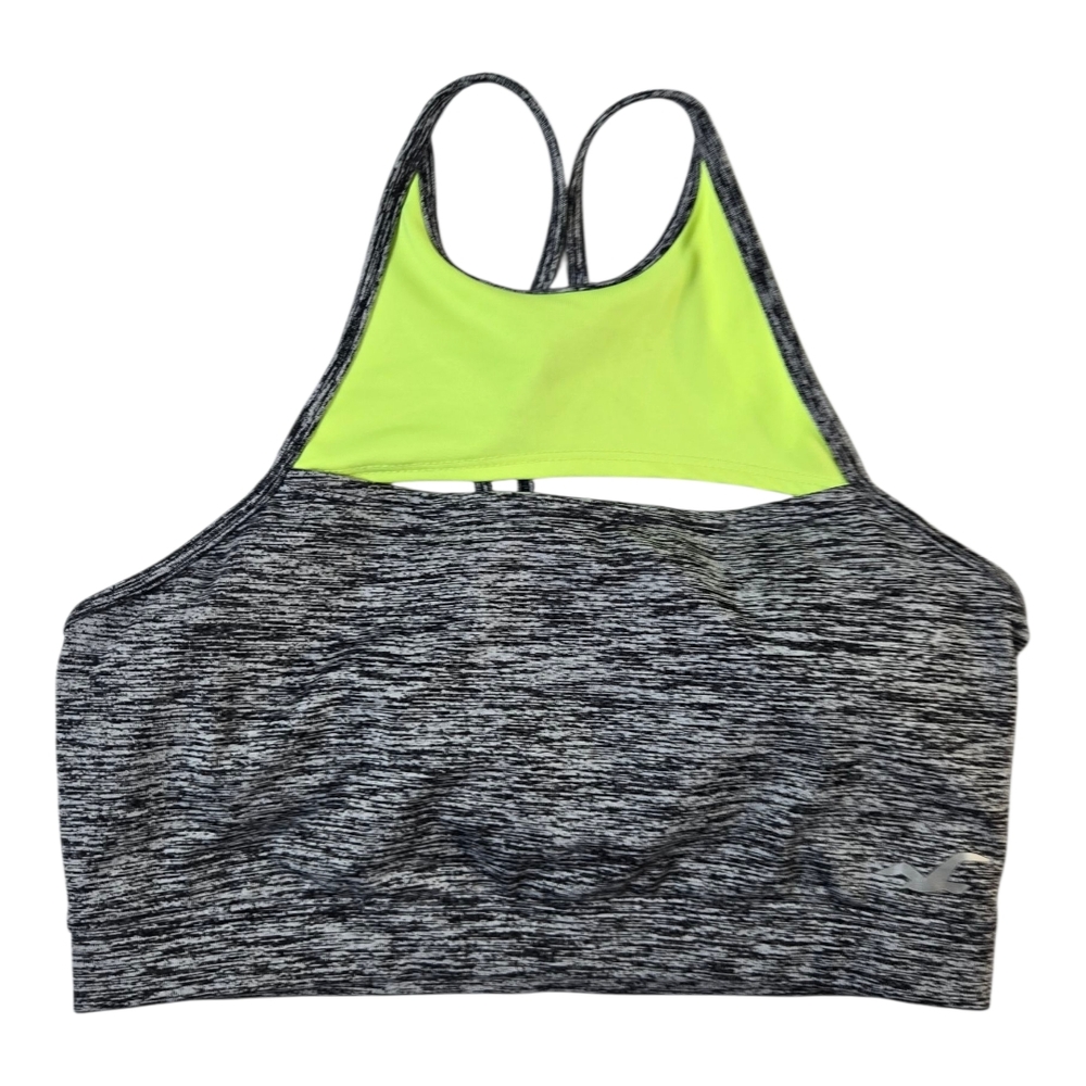 Hollister Women's Heatheted Gray and Neon Green Sports Bra Sz S